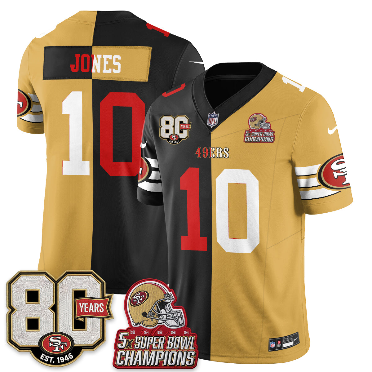 San Francisco 49ers Split Style Vapor Jersey - Stitched