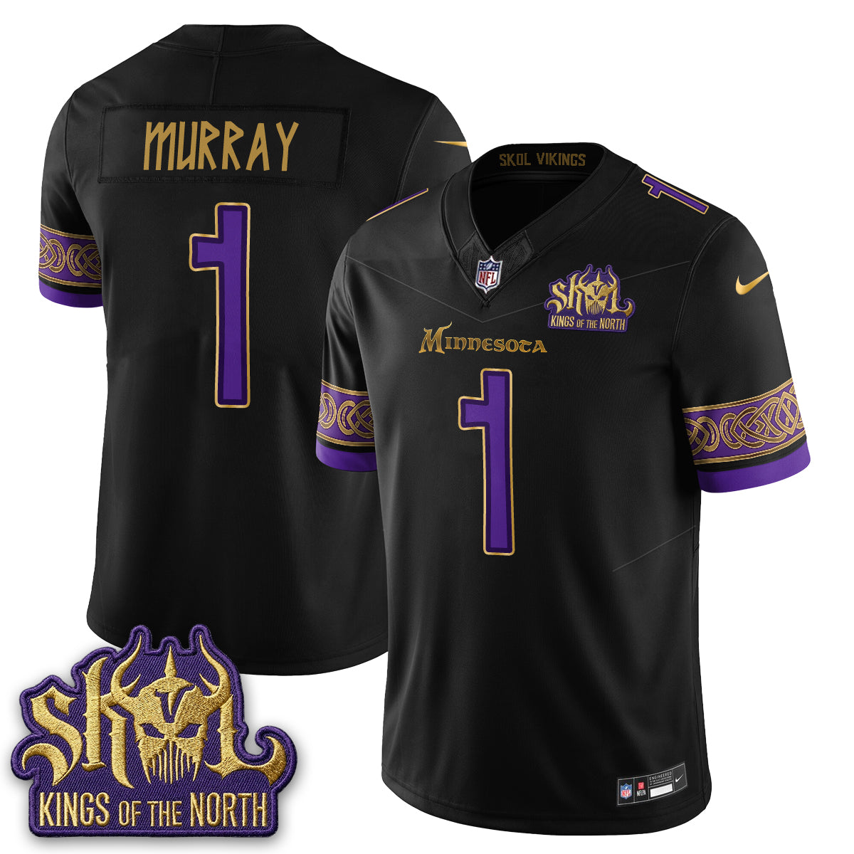 Minnesota Vikings Fangear Edition Warrior Skol Patch Vikings Font Vapor Jersey - Stitched