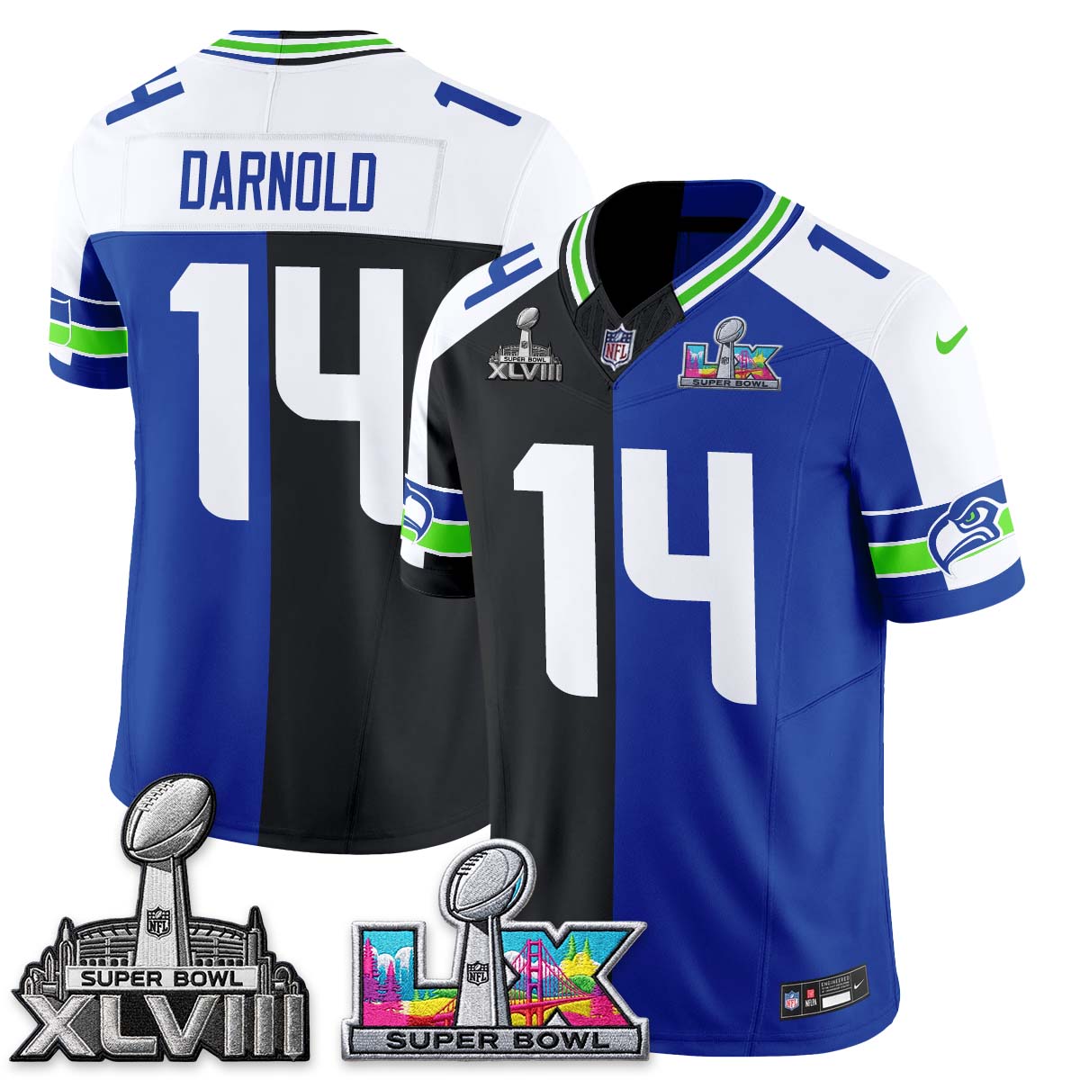 Seattle Seahawks Throwback 2 SB Patches Vapor Jersey - Stitched-NQD