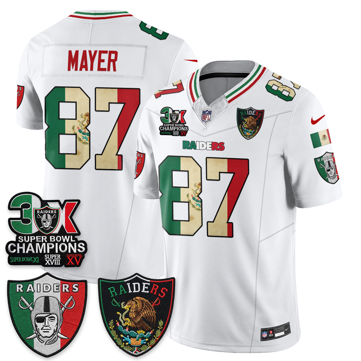 Las Vegas Raiders 3X Champs Mexico Edition Vapor Jersey - Stitched