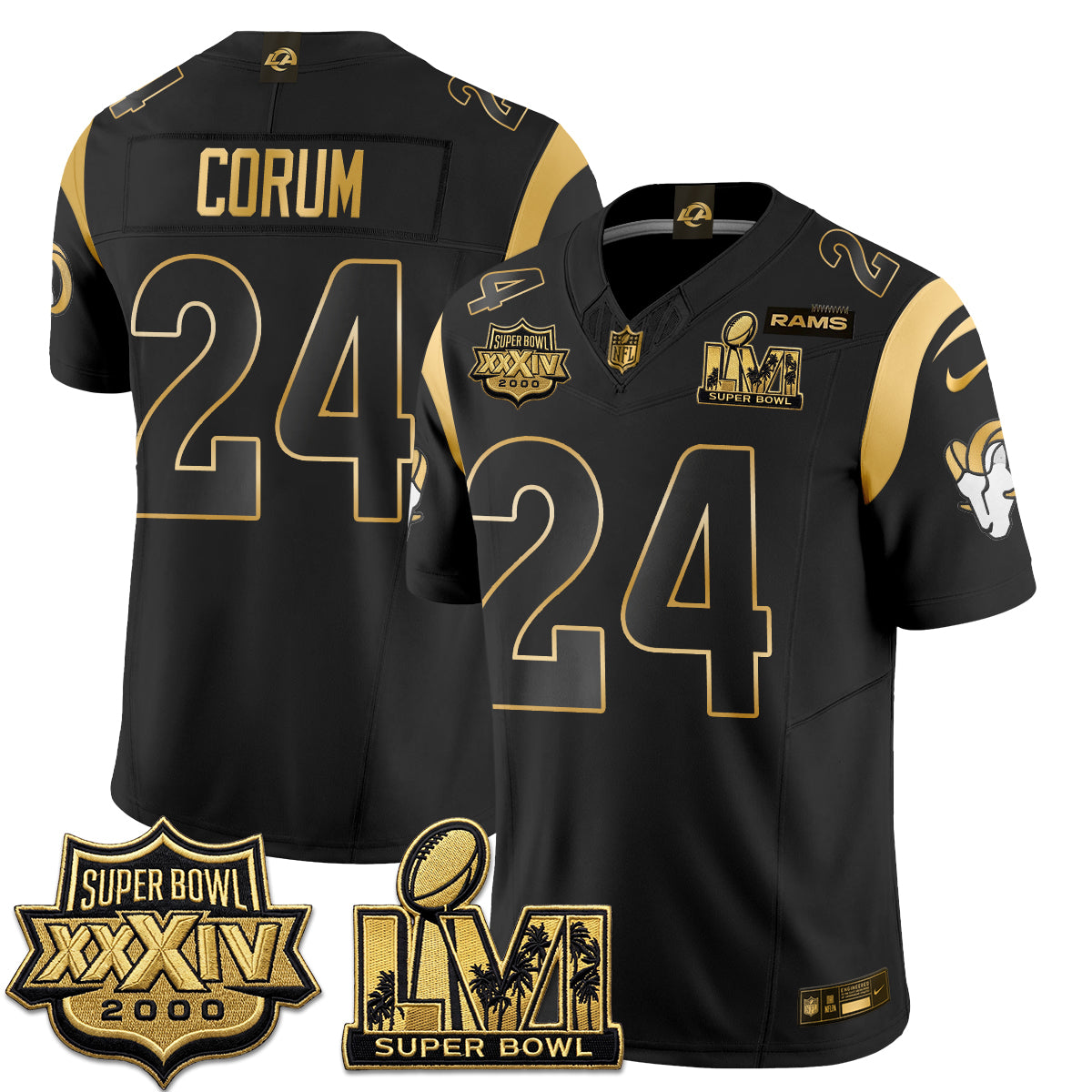 Los Angeles Rams SBowl Champs Gold Vapor Jersey - Stitched