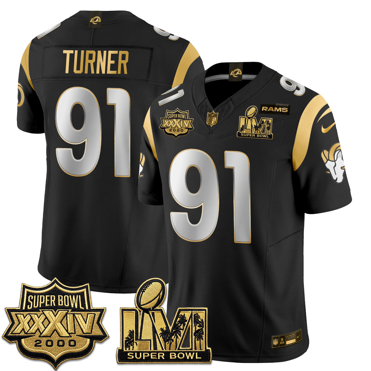 Los Angeles Rams SBowl Champs Gold Vapor Jersey - Stitched