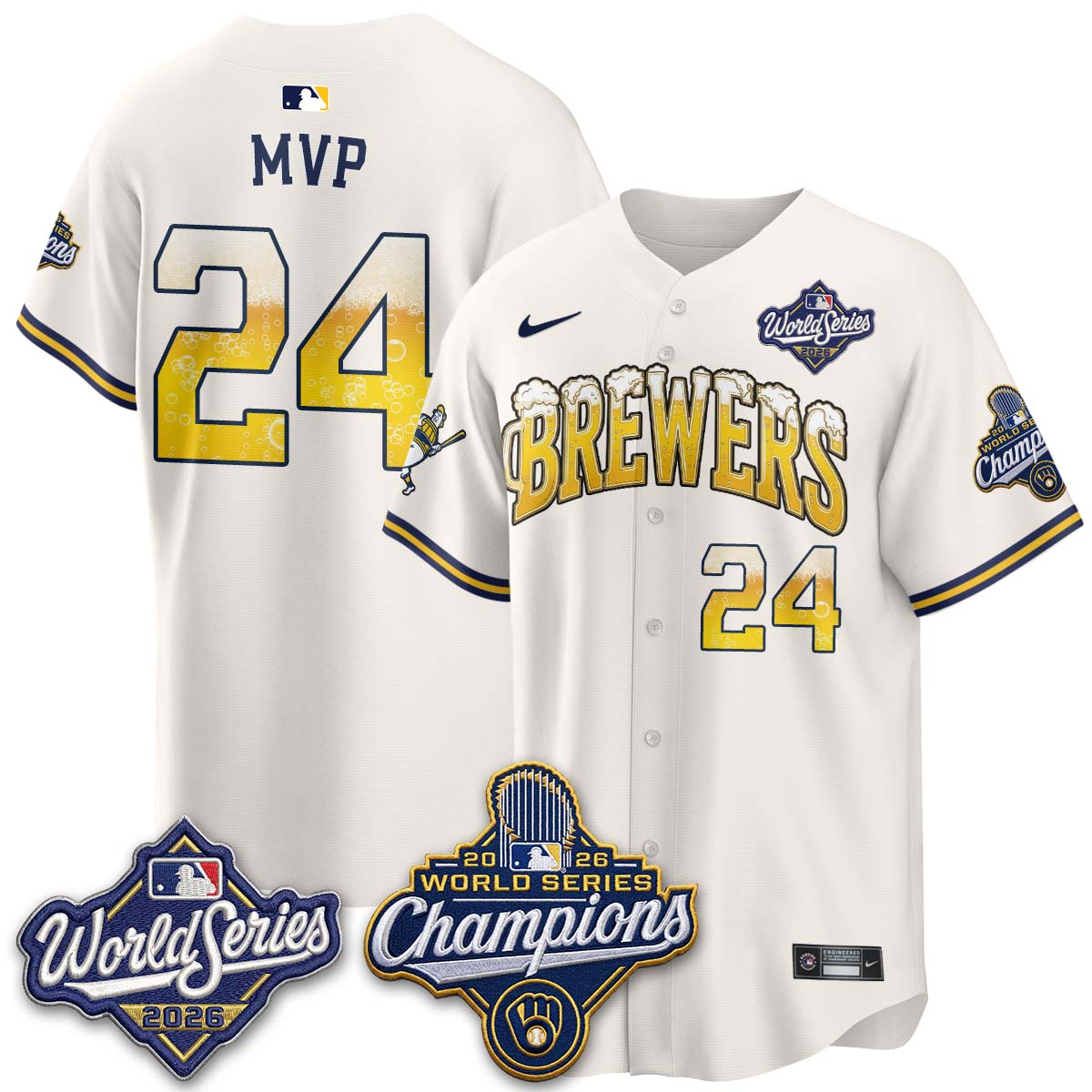 Milwaukee Brewers "Pitcher & Pint" 2026 WS Champions Vapor Jersey - Stitched