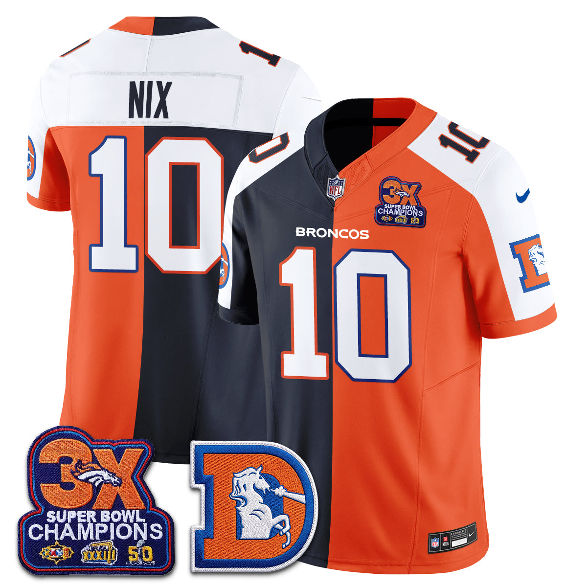 Denver Broncos Throwback Split Vapor Jersey - Stitched-NQD