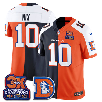 Denver Broncos Throwback Split Vapor Jersey - Stitched-NQD