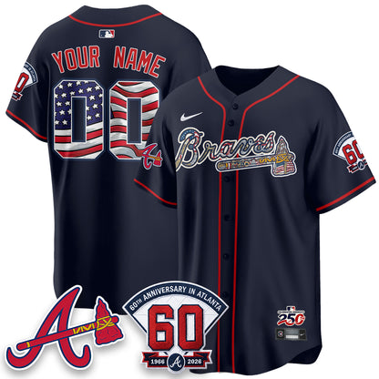Atlanta Braves 2026 Independence Day USA Vapor Limited Custom Jersey - Stitched