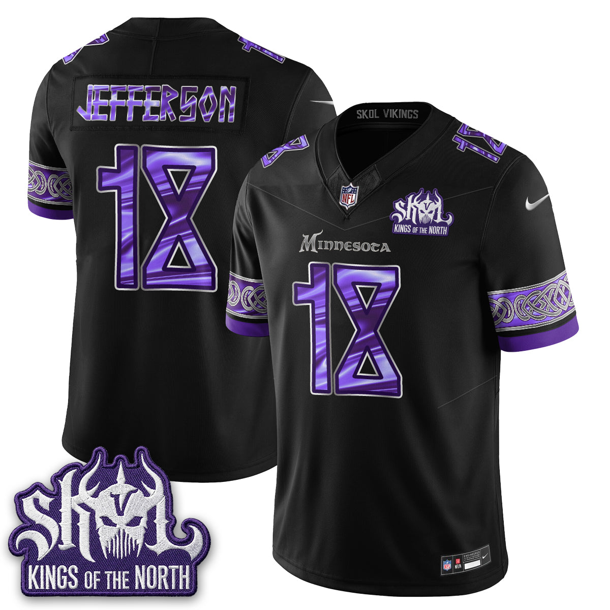 Minnesota Vikings Fangear Edition Warrior Skol Patch Vikings Font Vapor Jersey - Stitched