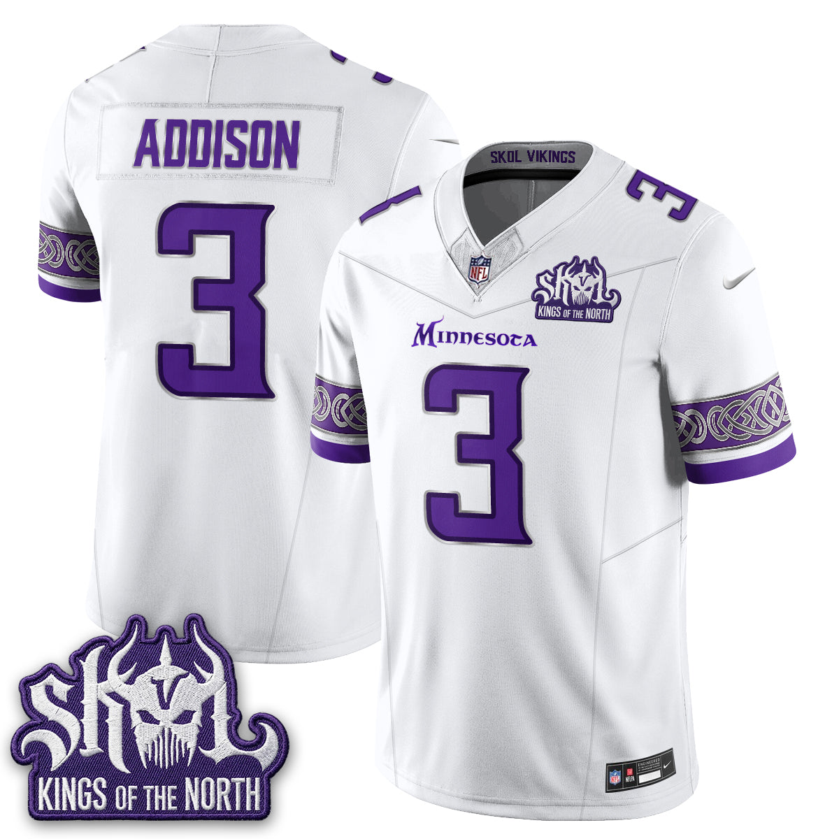 Minnesota Vikings Fangear Edition Warrior Skol Patch Vapor Jersey - Stitched