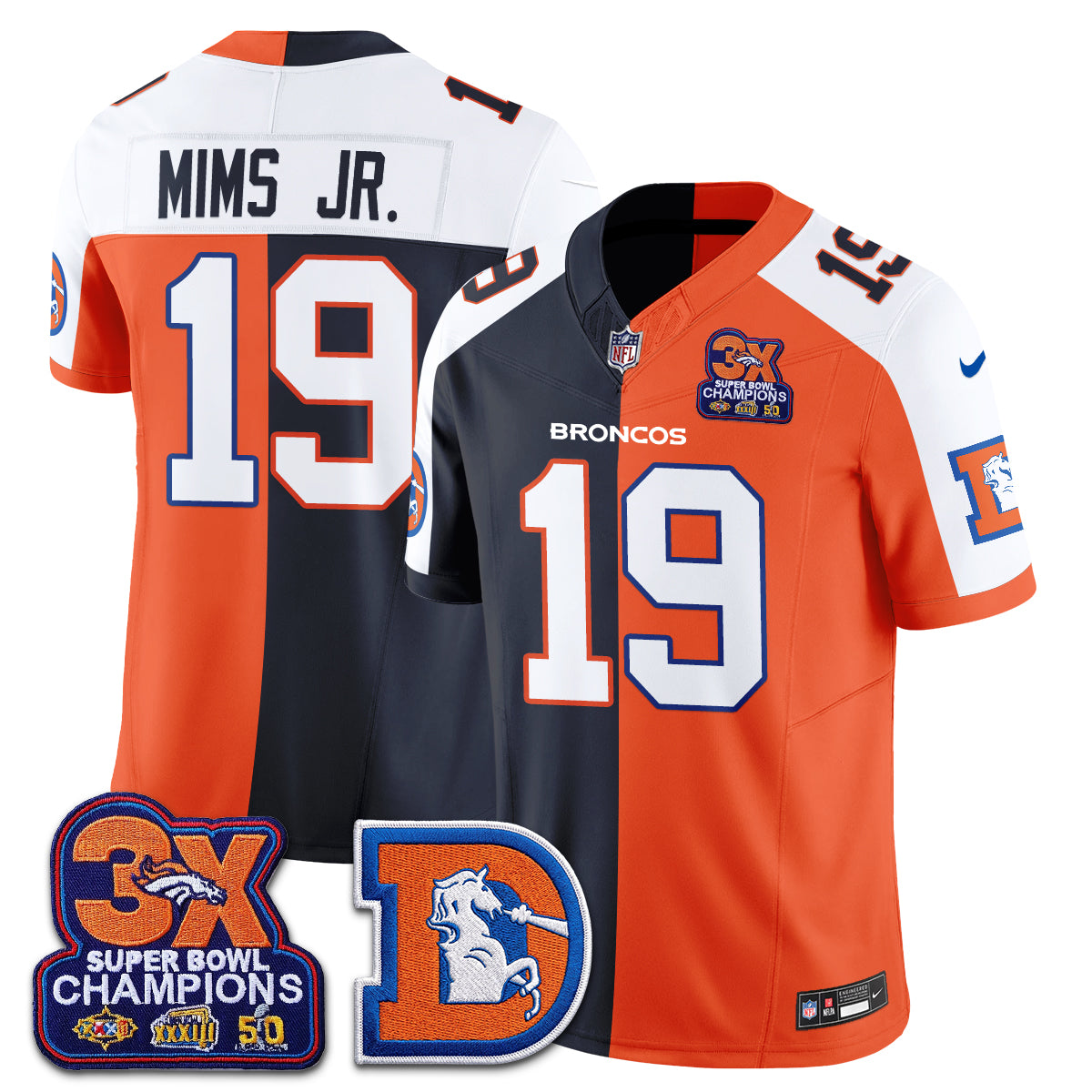 Denver Broncos Throwback Split Vapor Jersey - Stitched-NQD