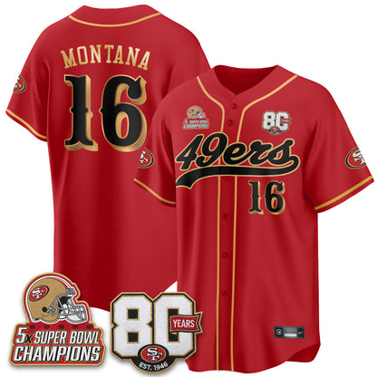 SF 80 Years & 5X Champs Patch Black Gold Baseball Jersey - Stitched