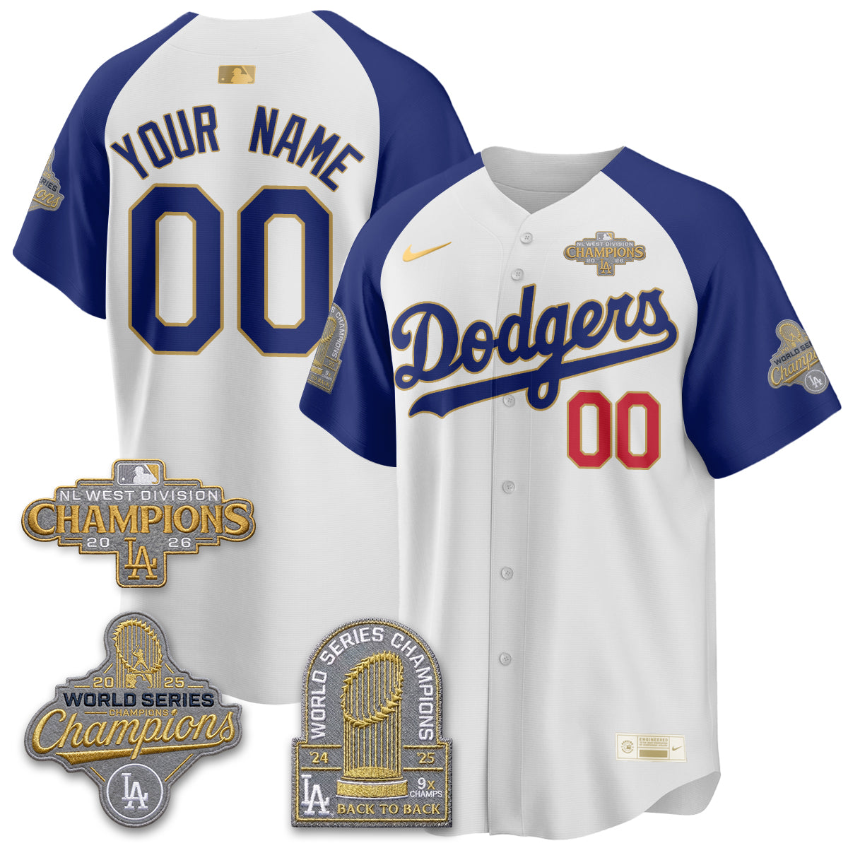 Los Angeles Dodgers 2026 NL West Champs Gold Vapor Custom Jersey- Stitched
