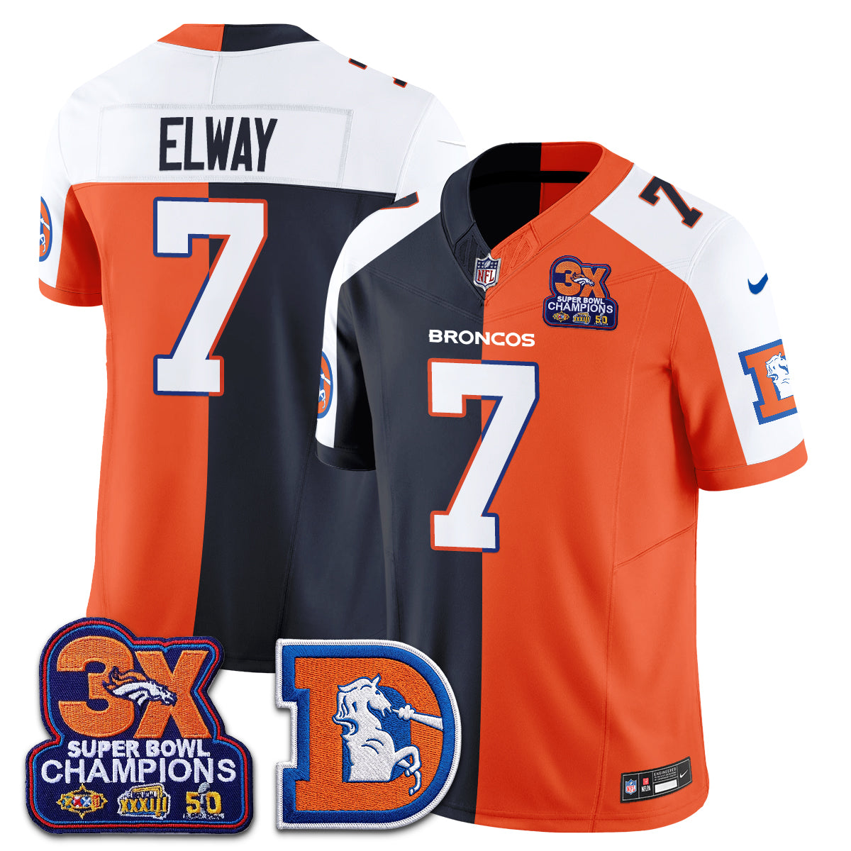 Denver Broncos Throwback Split Vapor Jersey - Stitched-NQD