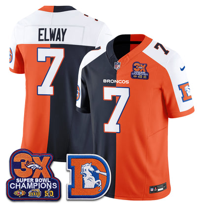 Denver Broncos Throwback Split Vapor Jersey - Stitched-NQD