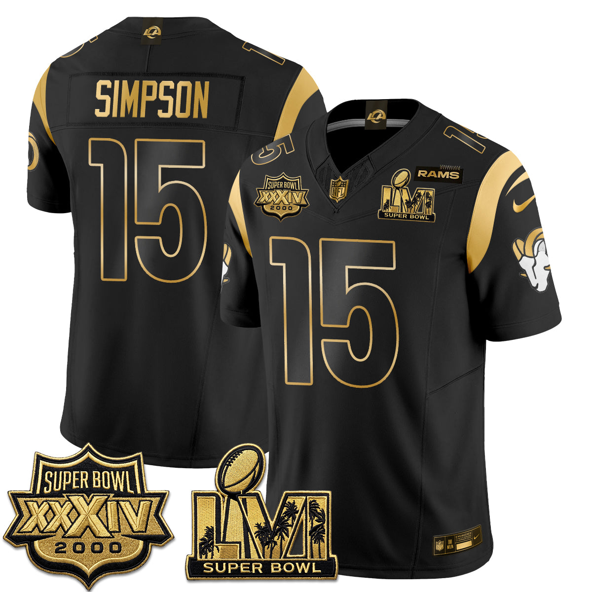Los Angeles Rams SBowl Champs Gold Vapor Jersey - Stitched