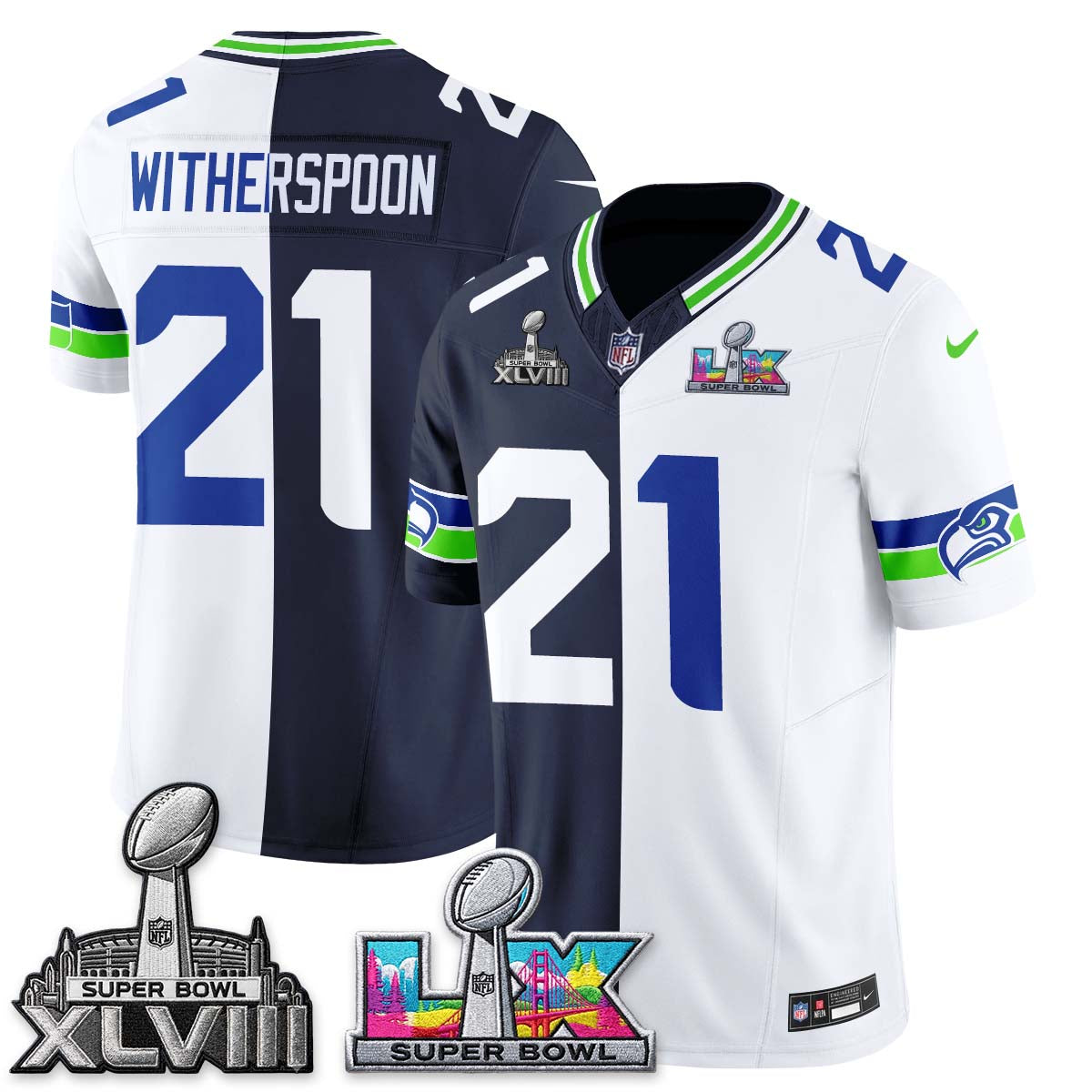 Seattle Seahawks Throwback 2 SB Patches Vapor Jersey - Stitched-NQD