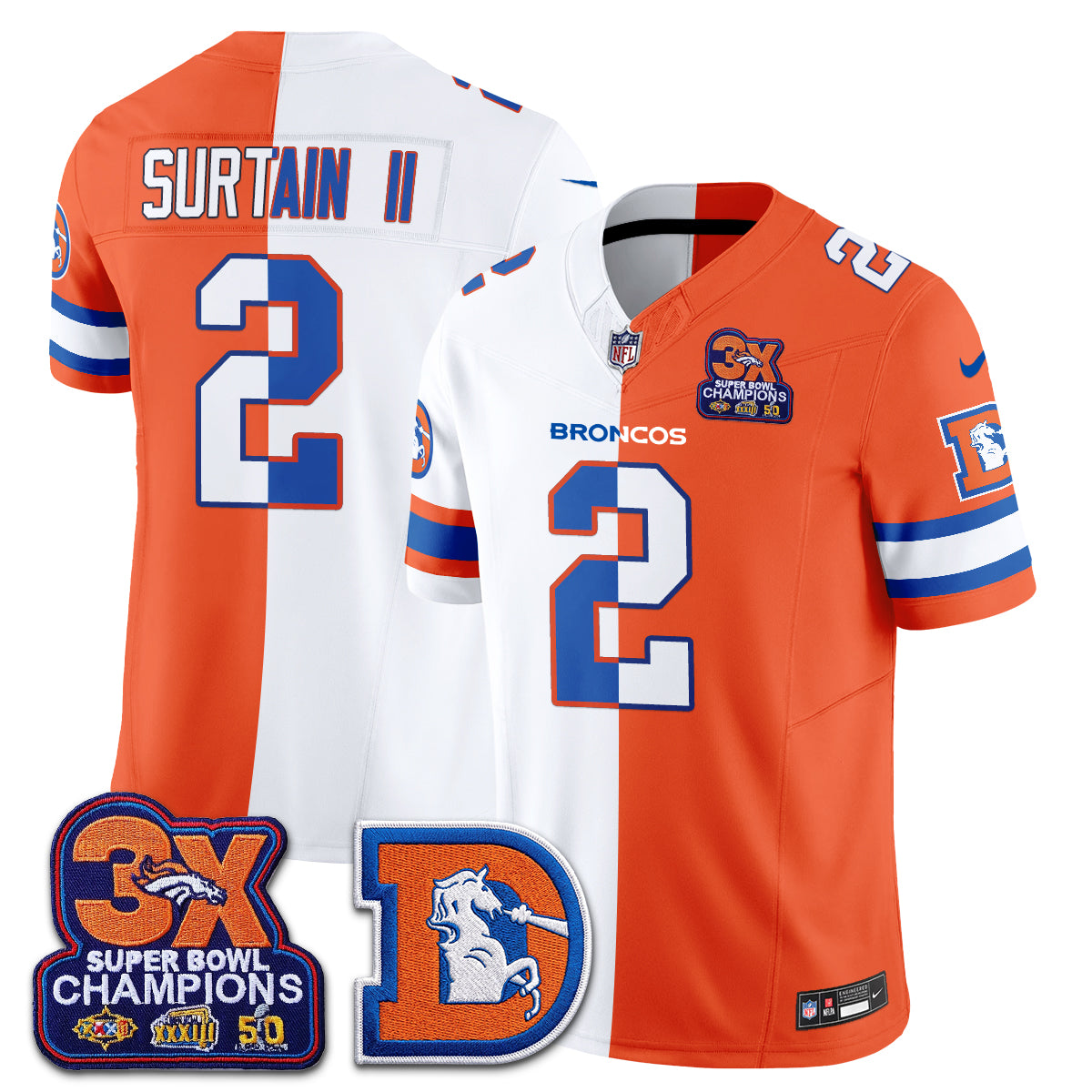 Denver Broncos Throwback Split Vapor Jersey - Stitched-NQD