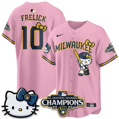 Milwaukee Brewers NL Central Champs x Meow KT Vapor Pink Jersey - Stitched