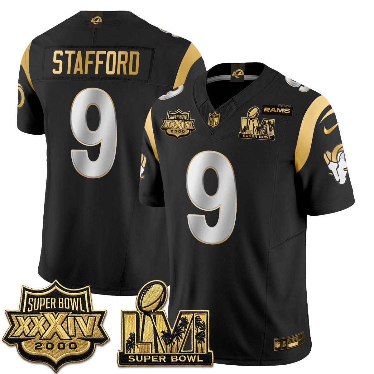 Los Angeles Rams SBowl Champs Gold Vapor Jersey - Stitched