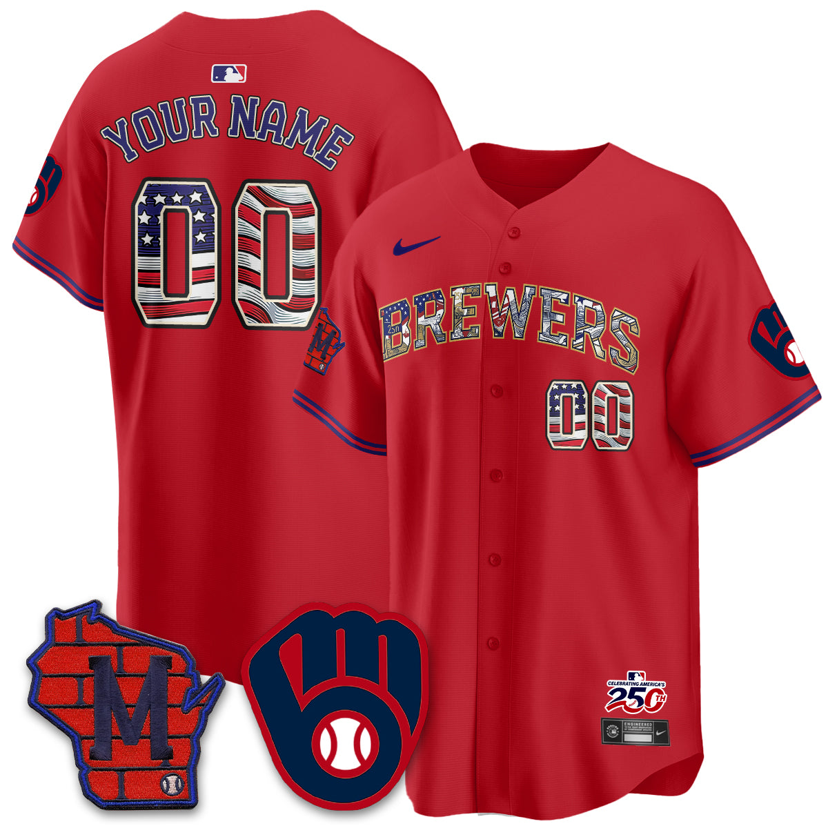 Milwaukee Brewers 2026 Independence Day USA Vapor Limited Custom Jersey - Stitched