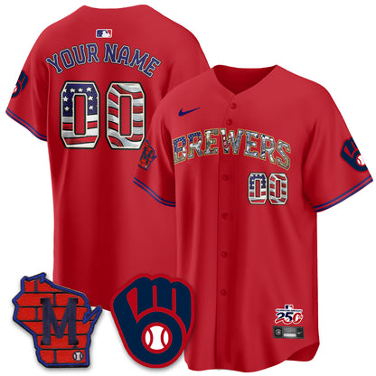 Milwaukee Brewers 2026 Independence Day USA Vapor Limited Custom Jersey - Stitched