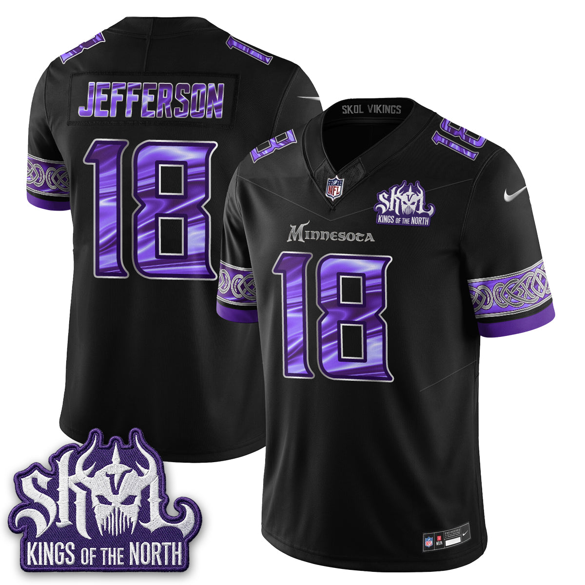 Minnesota Vikings Fangear Edition Warrior Skol Patch Vapor Jersey - Stitched