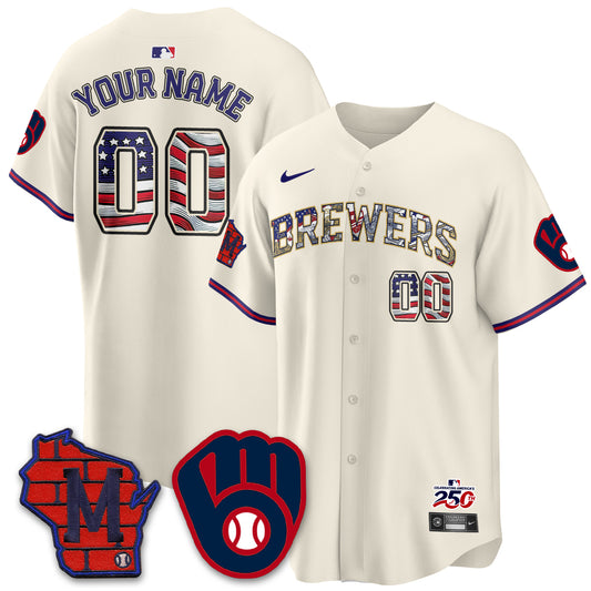 Milwaukee Brewers 2026 Independence Day USA Vapor Limited Custom Jersey - Stitched