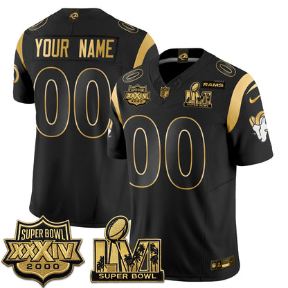 Los Angeles Rams SBowl Champs Gold Vapor Custom Jersey - Stitched
