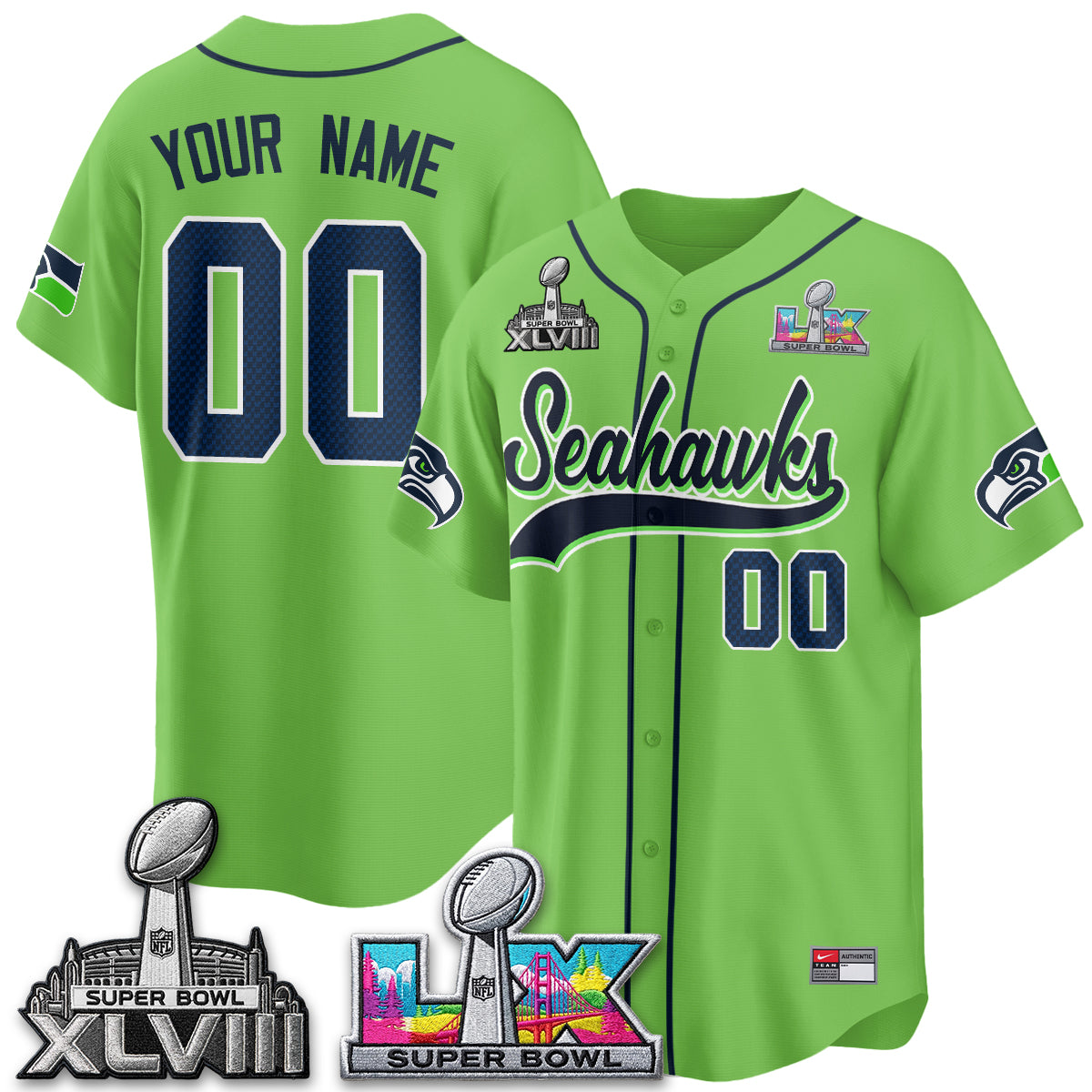 Seattle Seahawks S.Bowl Champs Baseball Vapor Custom Jersey - Stitched