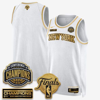 New York Knicks 2026 NBA Eastern Conference Champions White Gold Edition Jersey - Stitched
