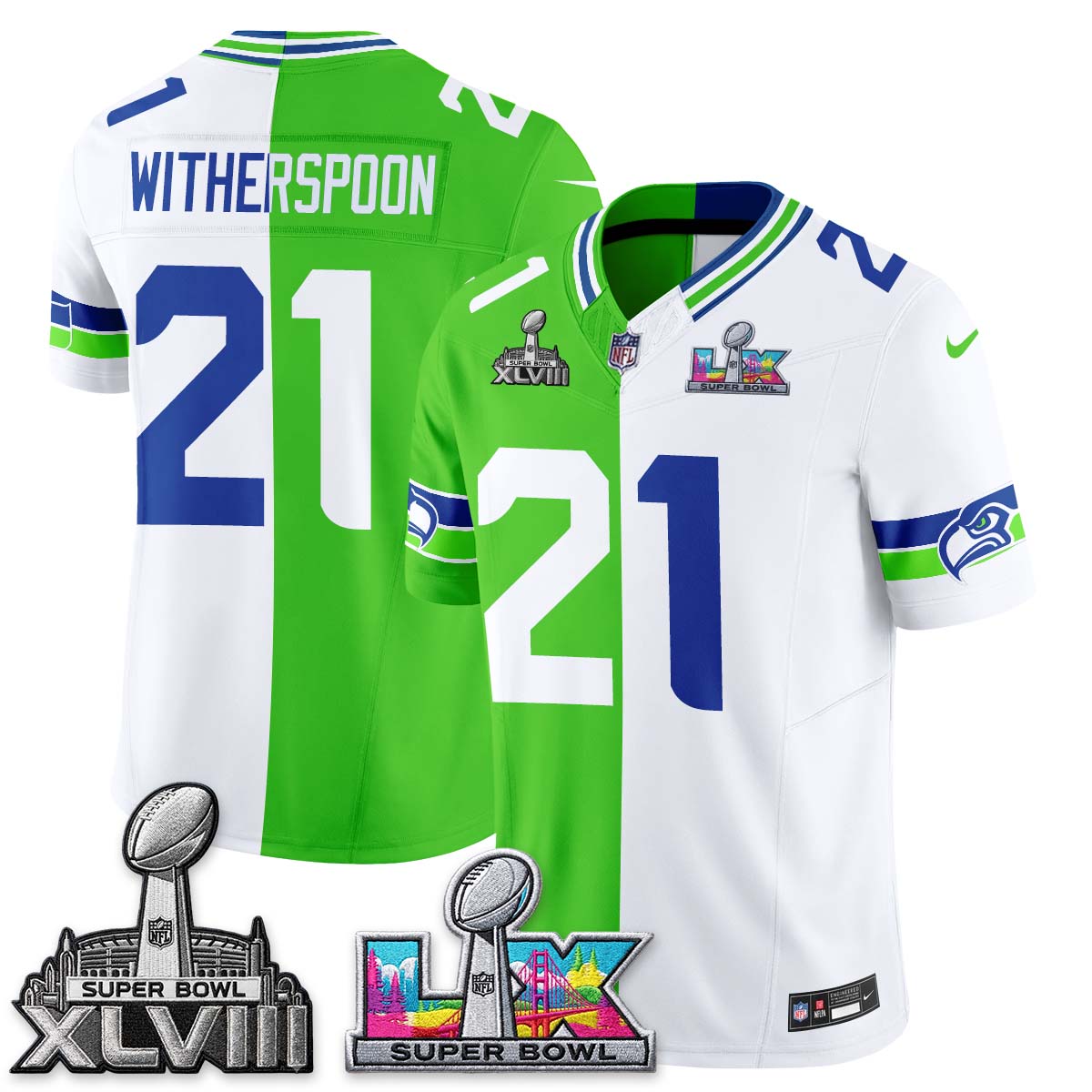 Seattle Seahawks Throwback 2 SB Patches Vapor Jersey - Stitched-NQD