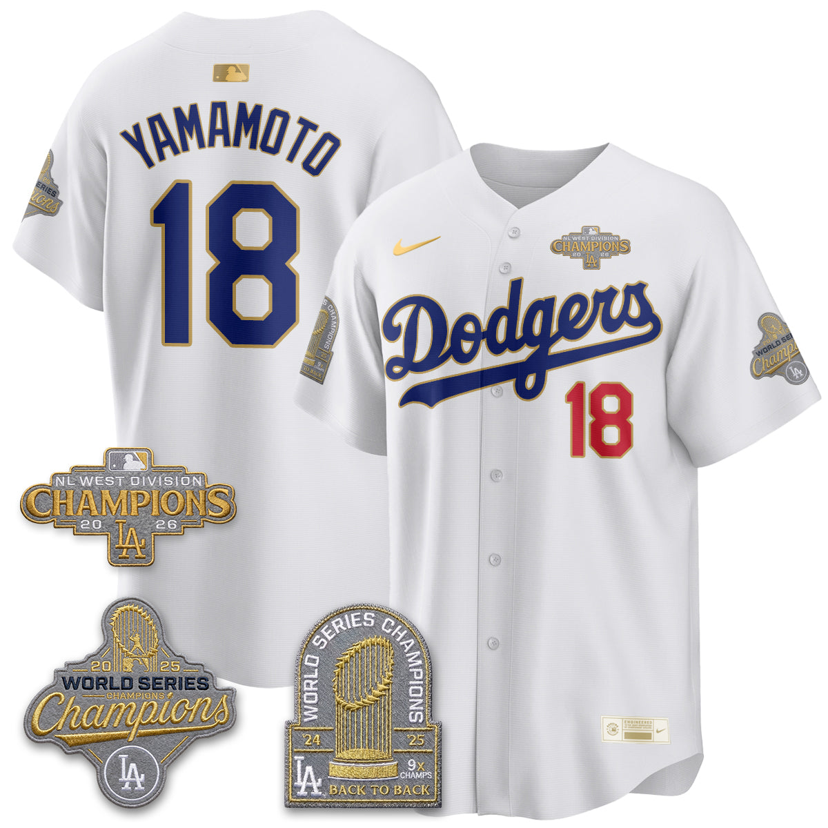 Los Angeles Dodgers 2026 NL West Champs Gold Vapor Jersey- Stitched