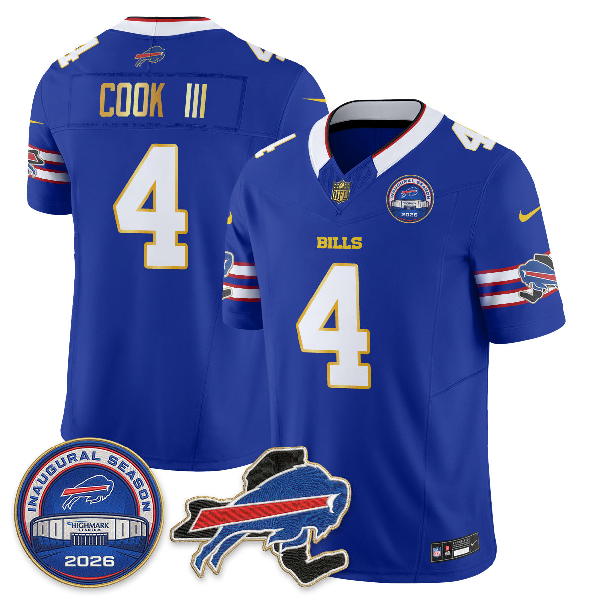 Buffalo Bills 2026 Gold Trim Edition Vapor Jersey - Stitched