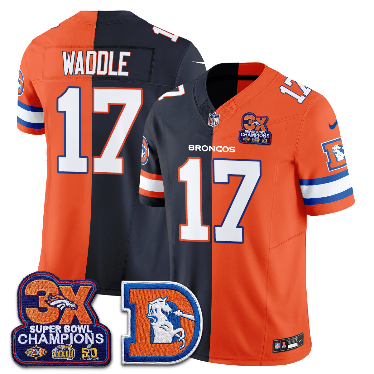 Denver Broncos Throwback Split Vapor Jersey - Stitched-NQD