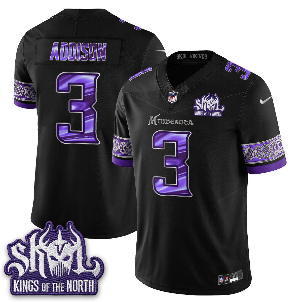 Minnesota Vikings Fangear Edition Warrior Skol Patch Vapor Jersey - Stitched