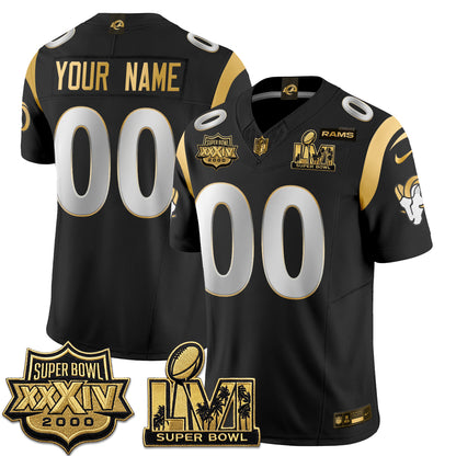 Los Angeles Rams SBowl Champs Gold Vapor Custom Jersey - Stitched