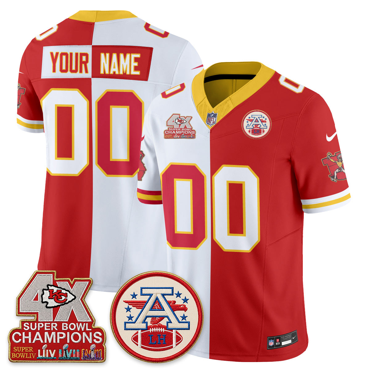 Kansas City Chiefs Throwback Split Custom Vapor Jersey - Stitched