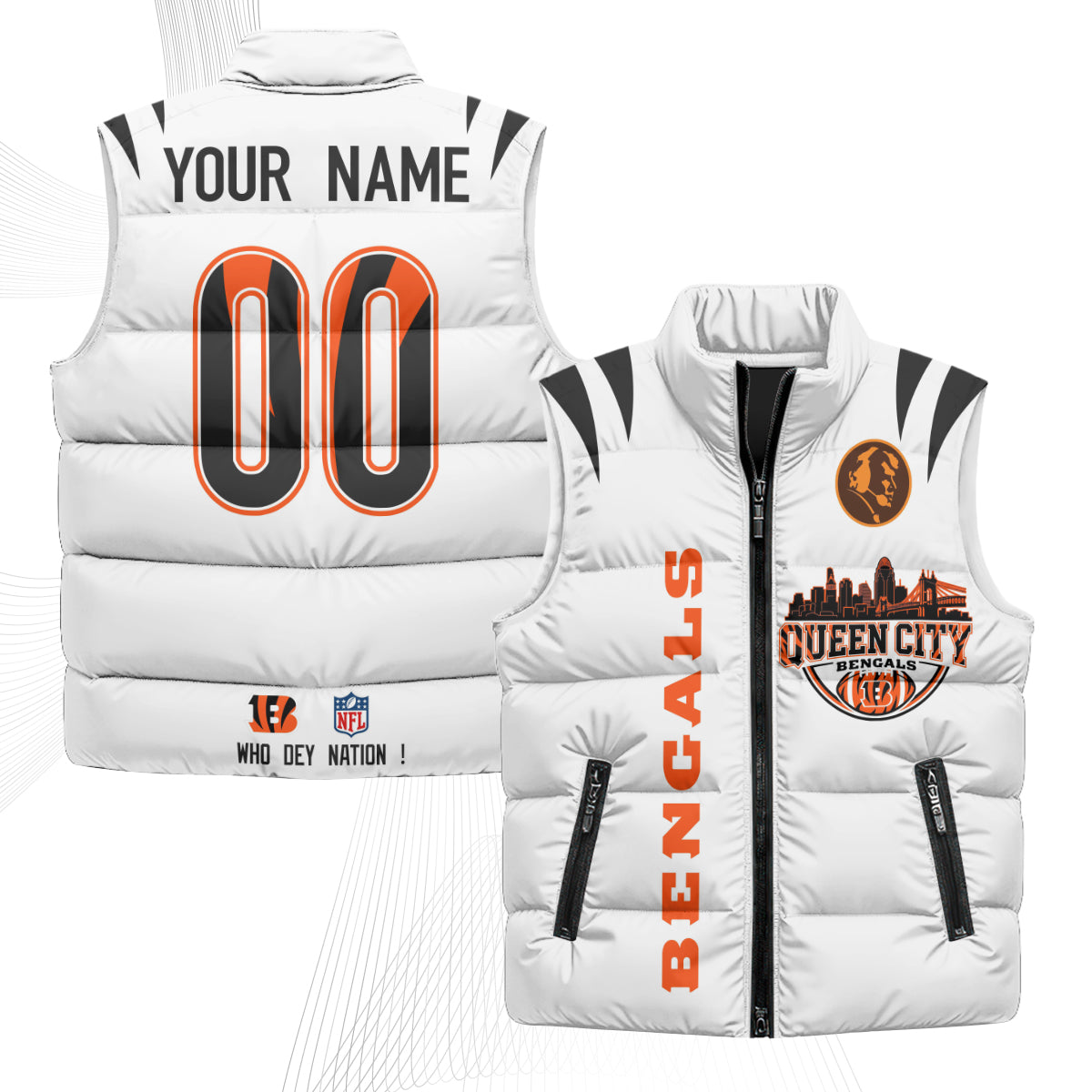 Cincinnati Bengals John Madden Patch Custom Puffer Vest - Printed
