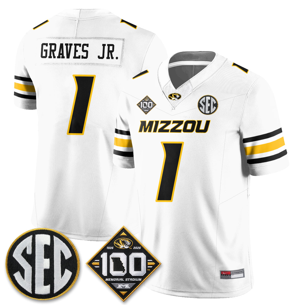Missouri Tigers 100th Anniversary of Memorial Stadium Vapor Jersey - Stitched