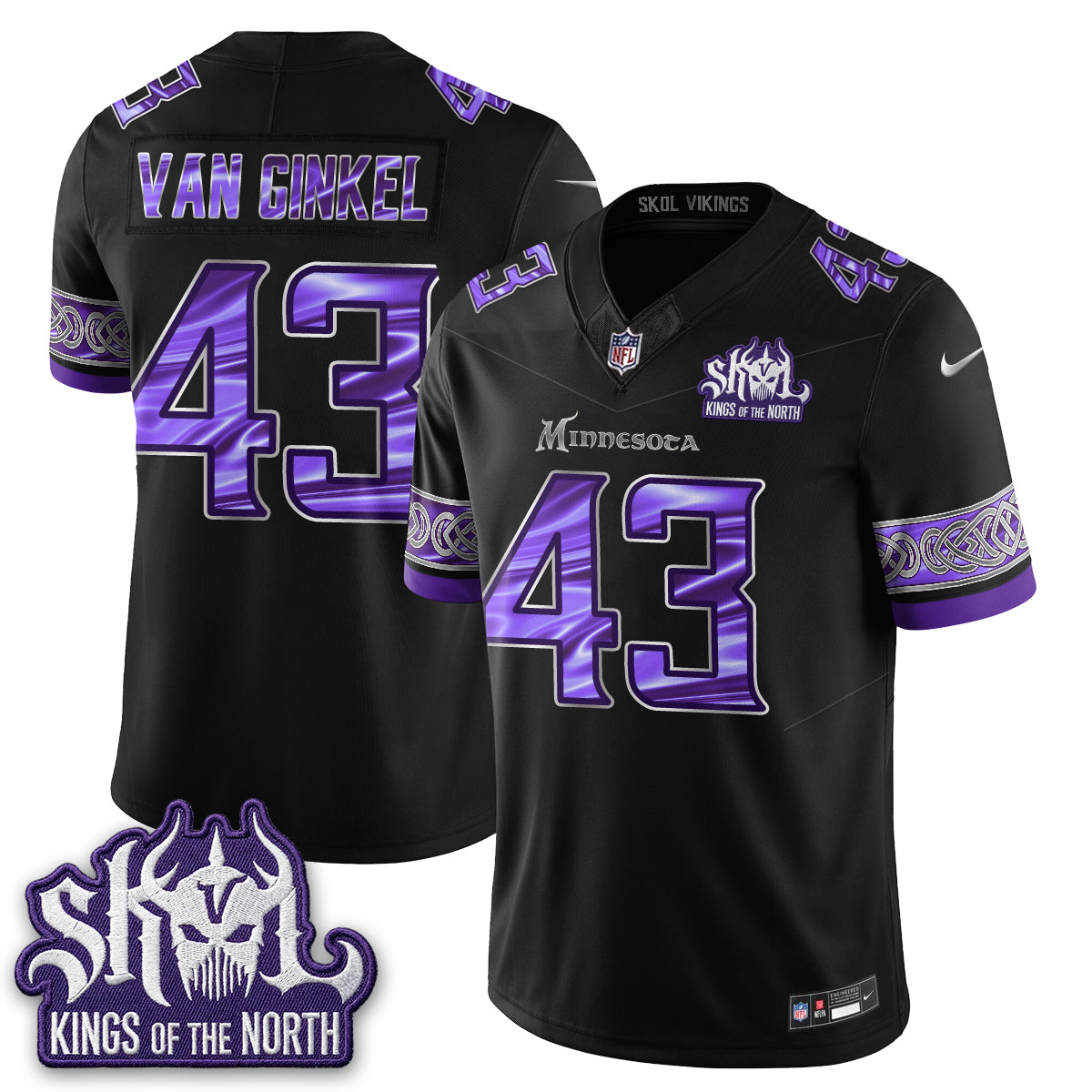Minnesota Vikings Fangear Edition Warrior Skol Patch Vapor Jersey - Stitched