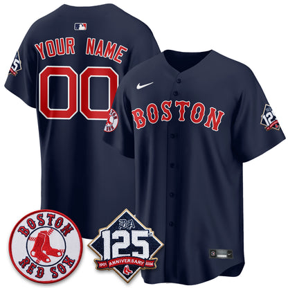 Boston Red Sox 125th Anniversary Patch Vapor Custom Jersey - Stitched