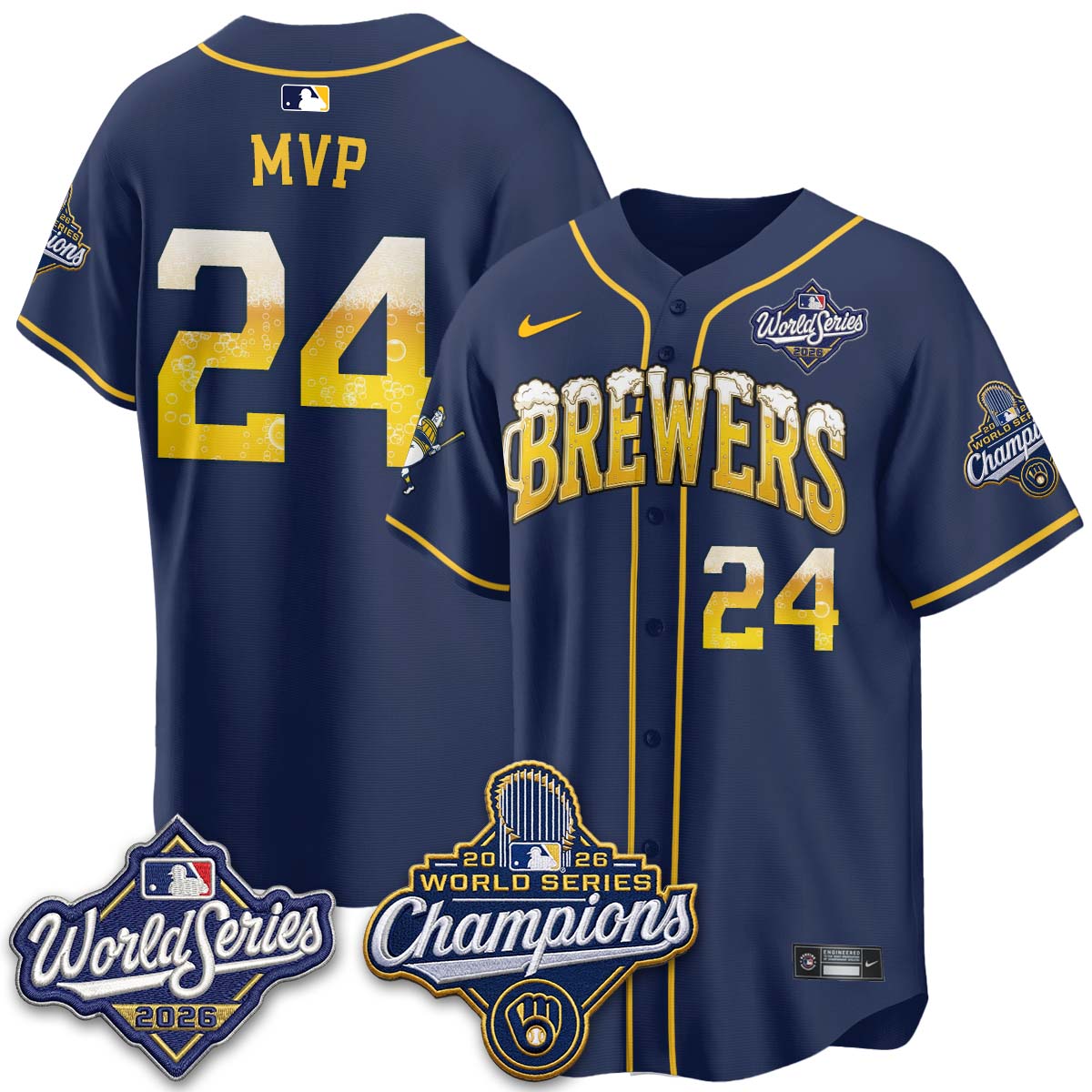 Milwaukee Brewers "Pitcher & Pint" 2026 WS Champions Vapor Jersey - Stitched
