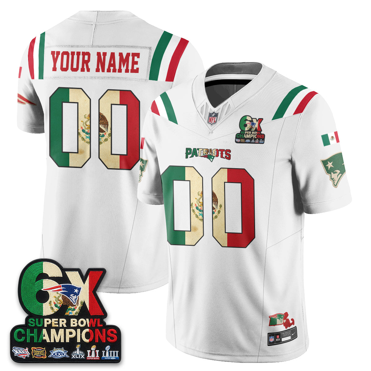 New England Patriots Mexico Edition Vapor Custom Jersey - Stitched