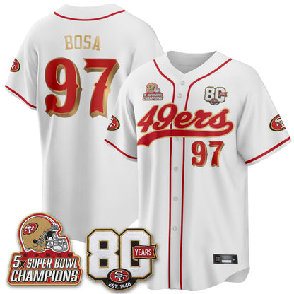 SF 80 Years & 5X Champs Patch Black Gold Baseball Jersey - Stitched