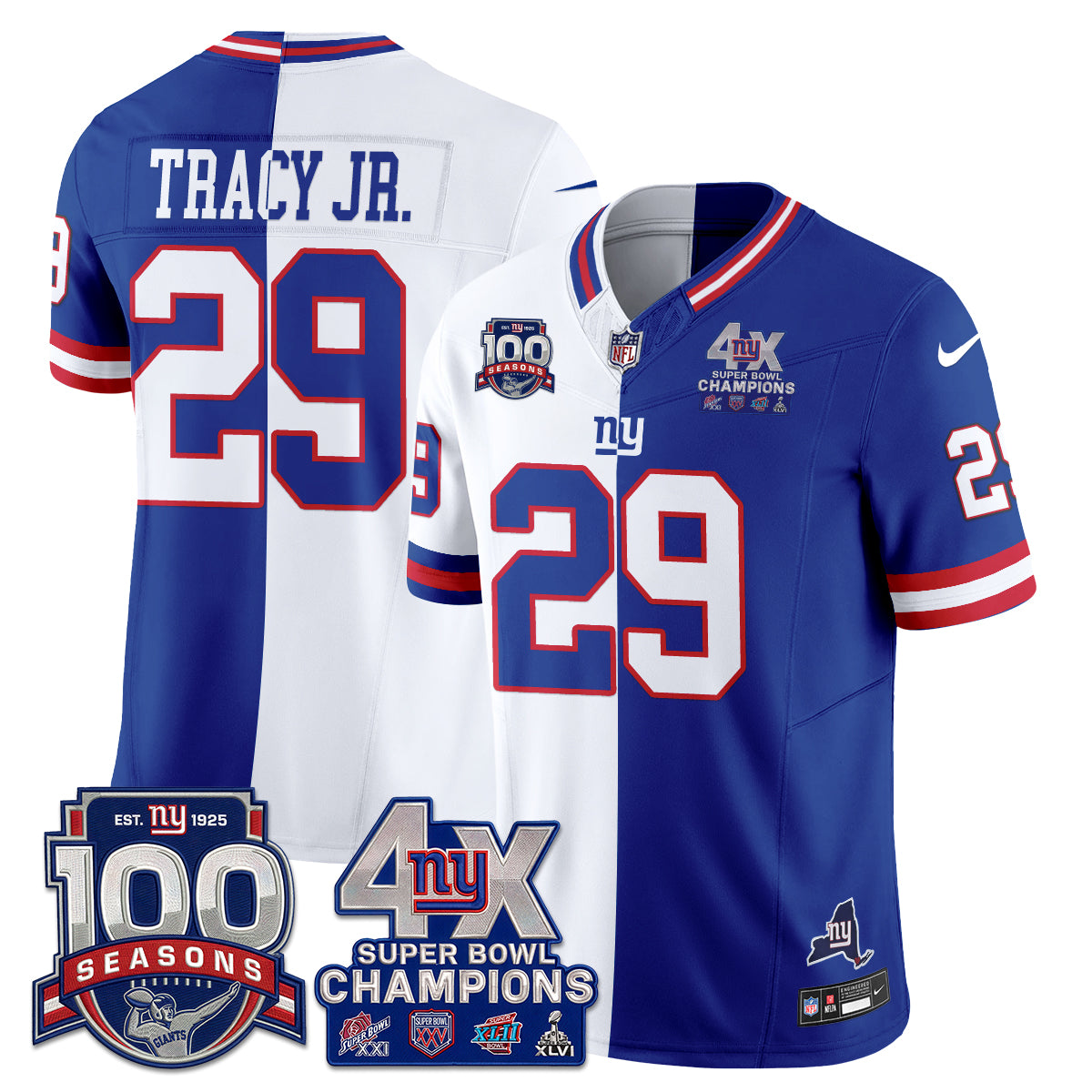 New York Giants 4X SBowl Split Edition Vapor Jersey - Stitched