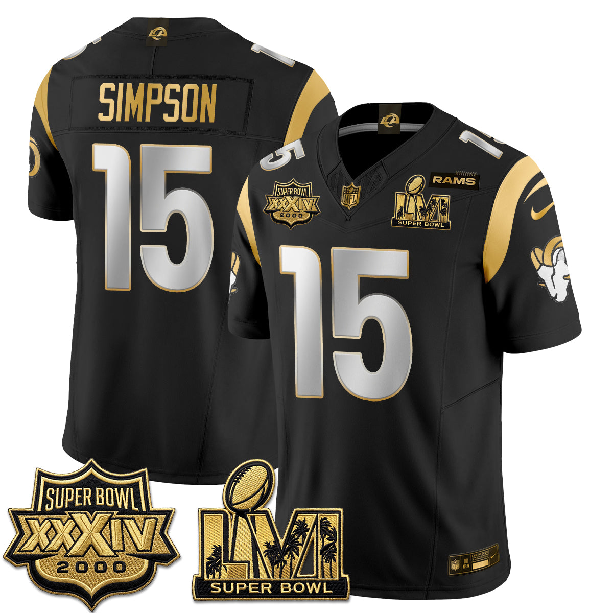Los Angeles Rams SBowl Champs Gold Vapor Jersey - Stitched
