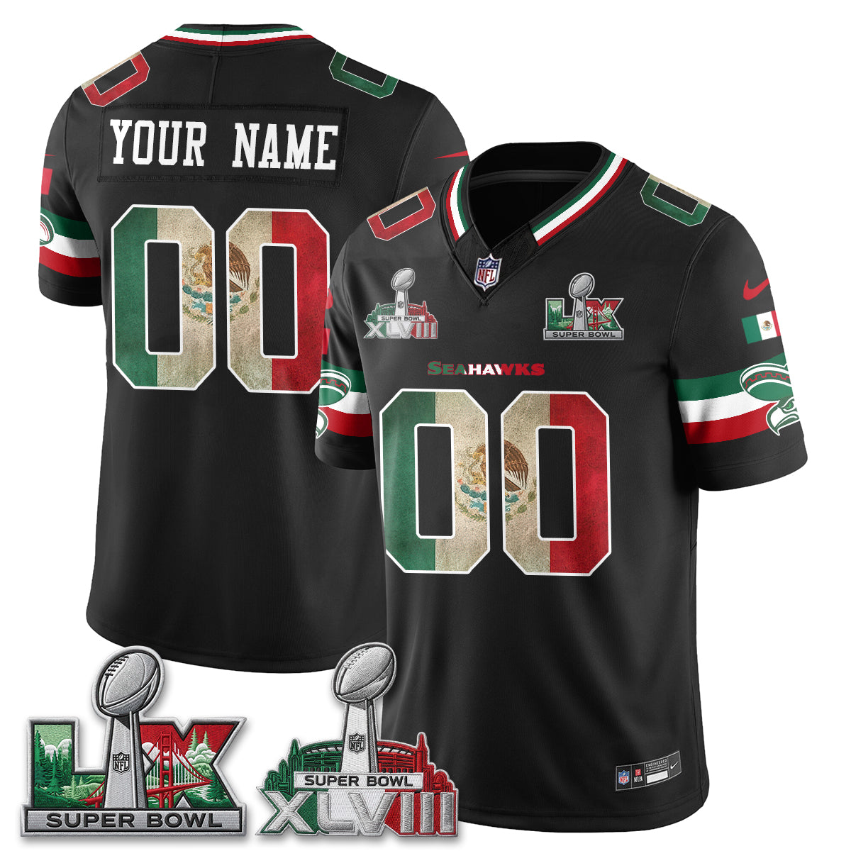 Seattle Seahawks Mexico Edition Vapor Custom Jersey V2- Stitch-NQD