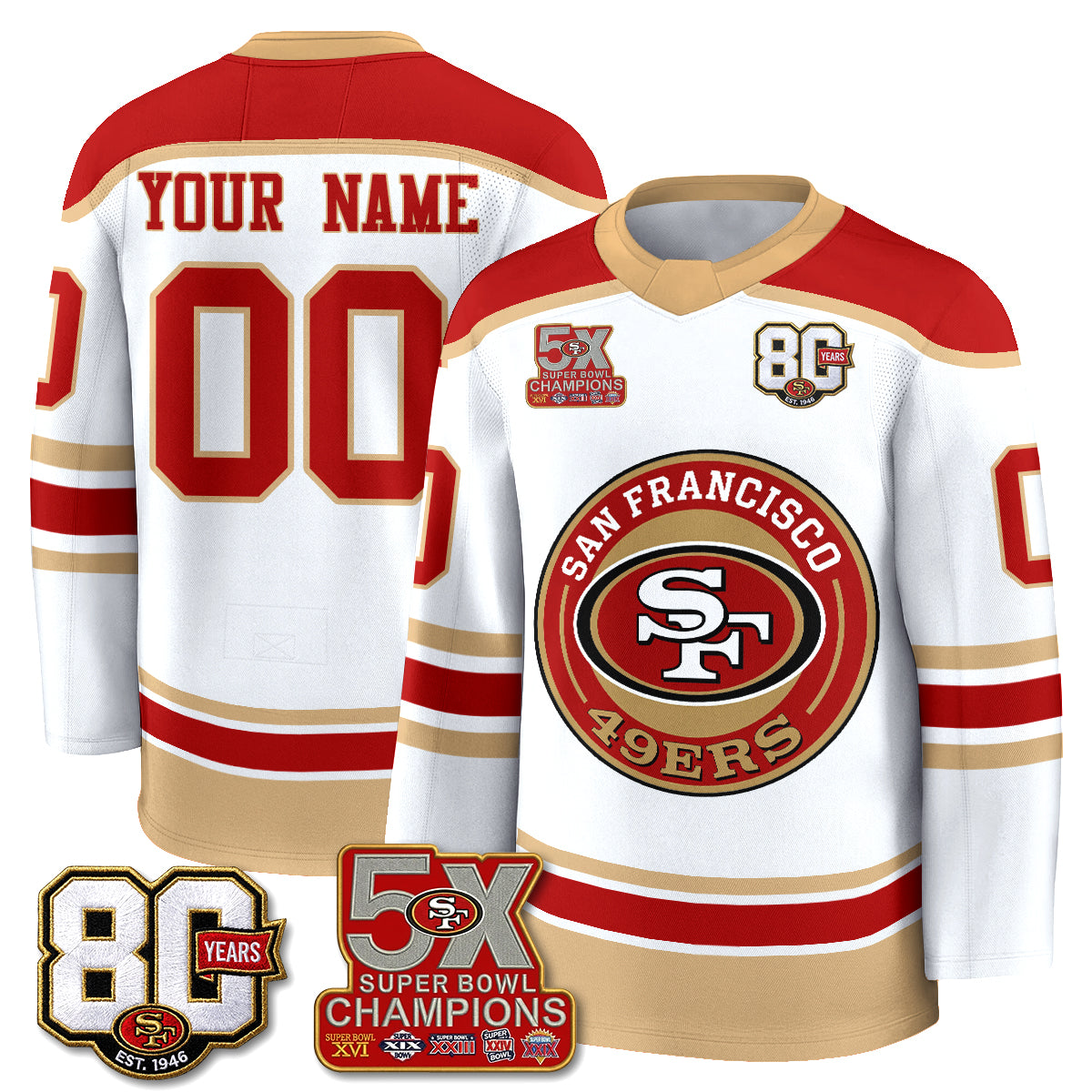 San Francisco 49ers 4X Champs Custom Hockey Jersey - Stitched