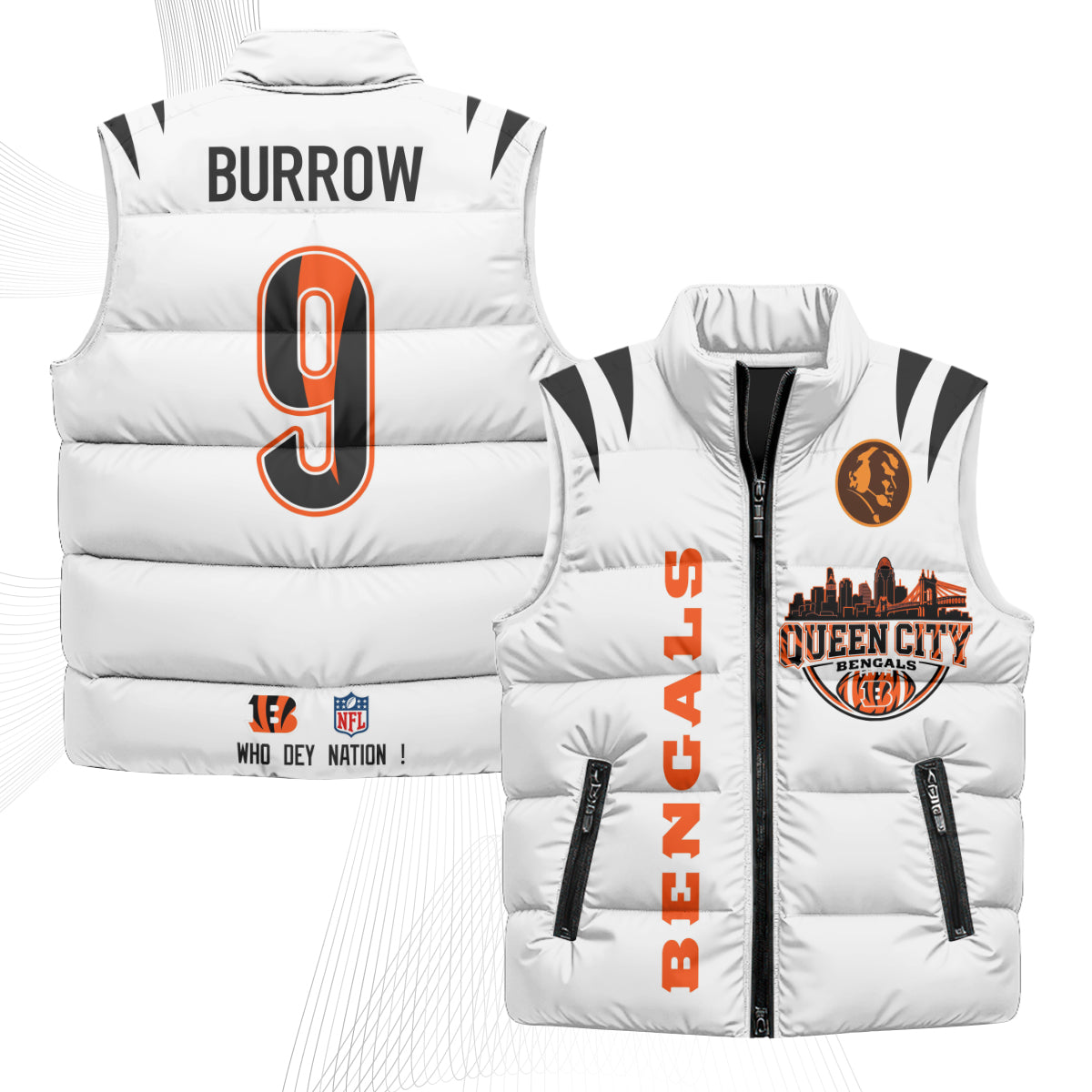 Cincinnati Bengals John Madden Patch Puffer Vest - Printed