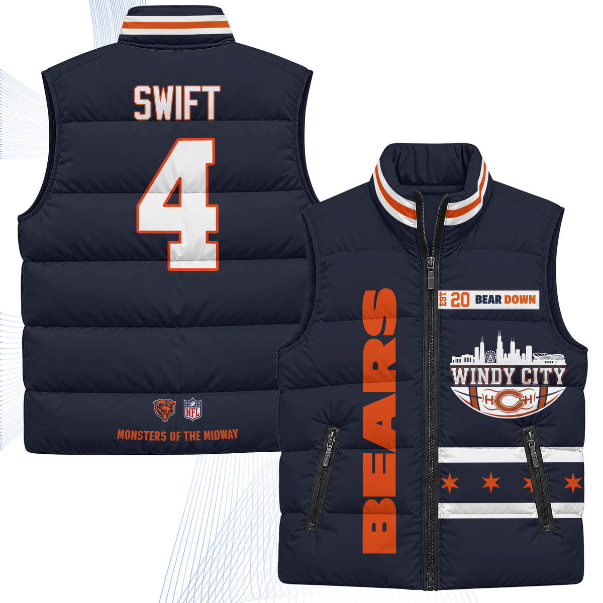 Chicago Bears "Windy City" Puffer Vest - Printed