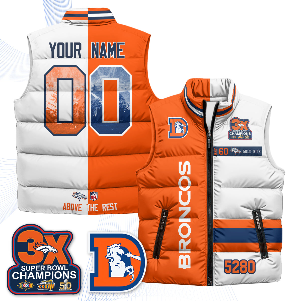 Denver Broncos "Mile High" Custom Puffer Vest - Printed